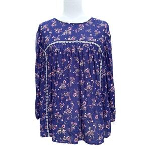 J. Jill Floral Print Blouse Long Sleeve Key Hole‎ Back Women's Size XL Petite